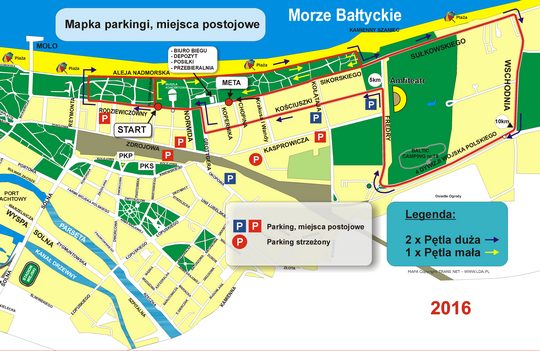 Mapka - miejsca parkingowe 30 Biegu Zaślubin 2016r