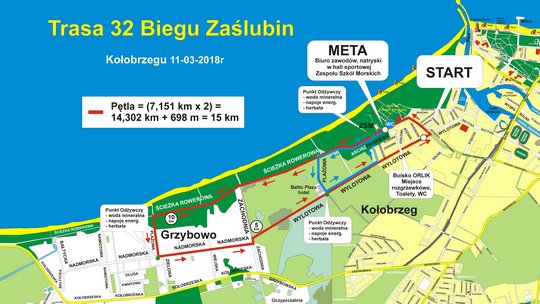 Mapka 32 Biegu Zaślubin Kołobrzeg 2018