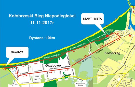 Mapka - Kołobrzeski Bieg Niepodległości 11-11-2017r