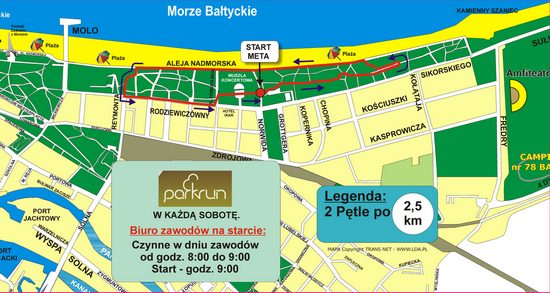 Mapka trasy PARKRUN Kołobrzeg